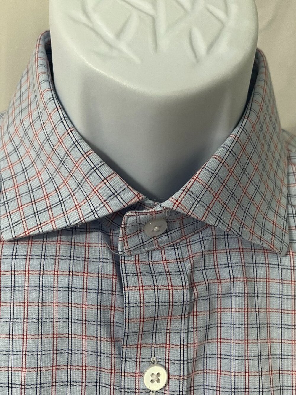 🧵 Twillory Men’s Performance Dress Shirt L 16.5 32/33 Blue Red Plaid Tailored ✨